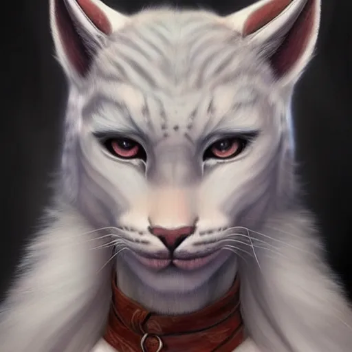 Image similar to beautiful realistic portrait of white anthropomorphic lynx by artgerm, furry fantasy art