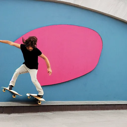 Image similar to man skateboarding on a giant nose, photography,
