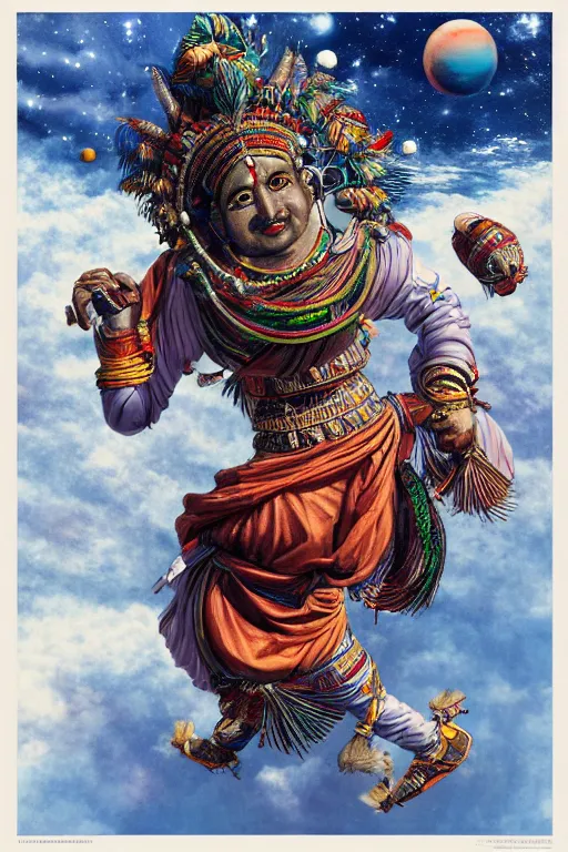 Prompt: a hyperrealistic portrait of Indian god\'s flying in space, 8k, by rlon wang and Kim Jung gi