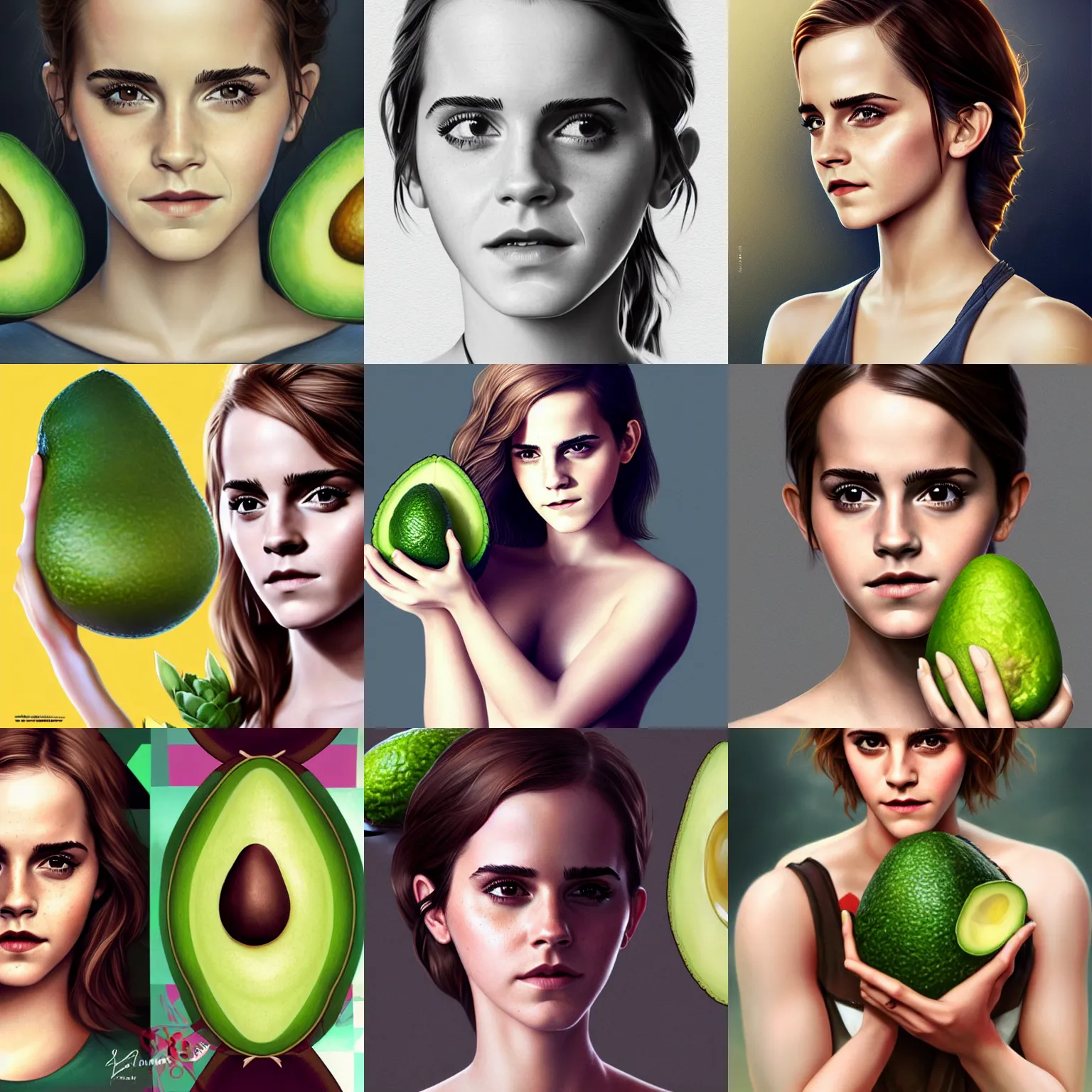 Prompt: emma watson as an avocado, character art, cinematic lighting, high - quality character art by artgerm and tom bagshaw, 4 k