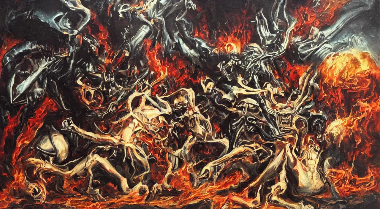 Image similar to A Painting of The Devil with a Robotic Demon Body, Heavy Metal