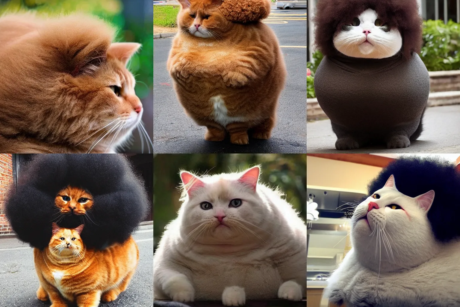 Prompt: a fat cat with a huge afro on its head