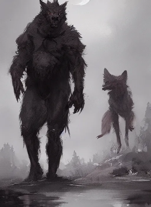 Image similar to jakub rozalski artstation, werewolf