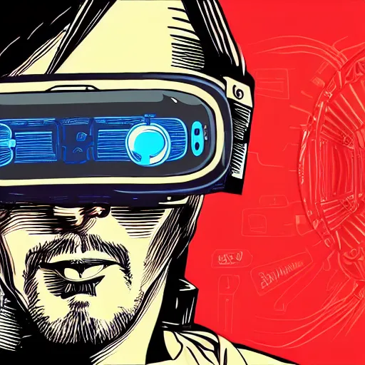 Image similar to Illustrated by Shepard Fairey and H.R. Geiger | Cyberpunk Keanu Reevse with VR helmet, surrounded by cables