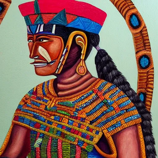 Image similar to detailed painting of a mayan warrior with a crossbow detail intricate exquisite colorful