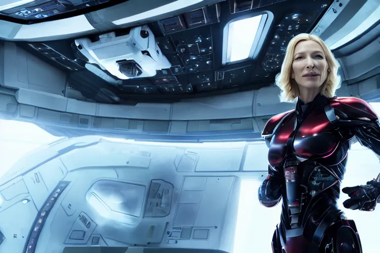 Image similar to cate blanchett on the bridge of a starship,cyborg, 4k,anime, movie still