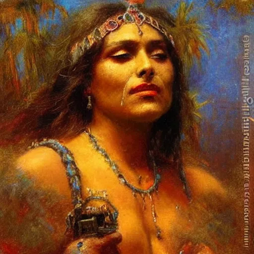 Prompt: montezuma painted by gaston bussiere