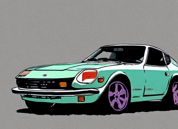 Prompt: a datsun 2 4 0 z in the art style of blake, quentin