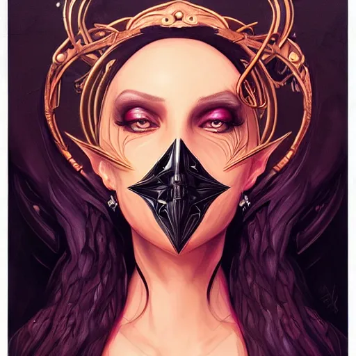 Image similar to vantablack occultist, pitchblack mask, beautiful, detailed symmetrical close - up portrait, intricate complexity, in the style of artgerm and peter mohrbacher, cel - shaded