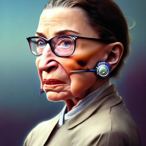 Prompt: a hyper - realistic character concept art portrait of ruth bader ginsburg young, depth of field background, artstation, award - winning realistic sci - fi concept art by jim burns and greg rutkowski, beksinski, a realism masterpiece, james gilleard, bruegel, alphonse mucha, and yoshitaka amano.