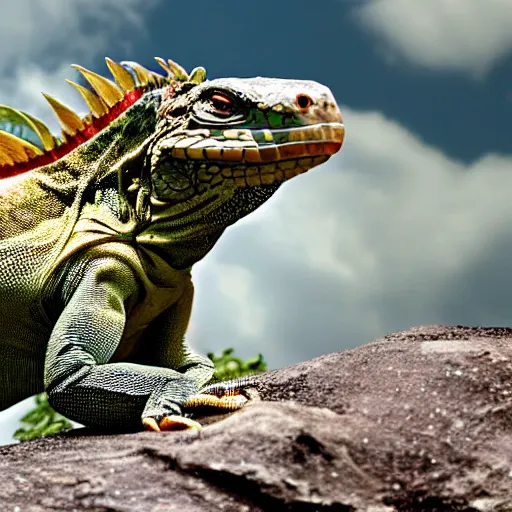 Image similar to a really big huge humongous giant iguana on top of planet earth