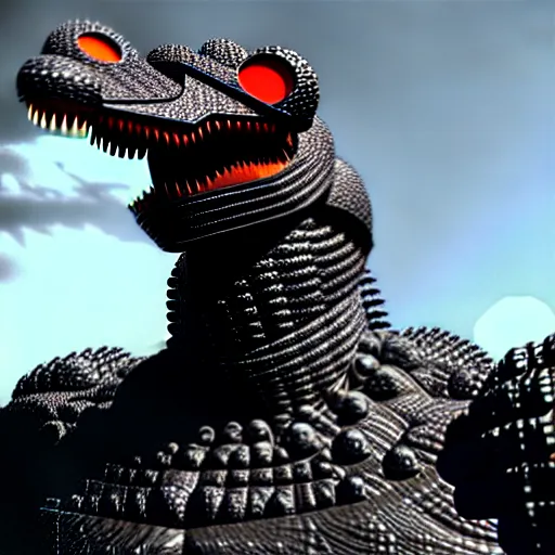 Image similar to robot godzilla suit, photorealistic, unreal engine, 3 d