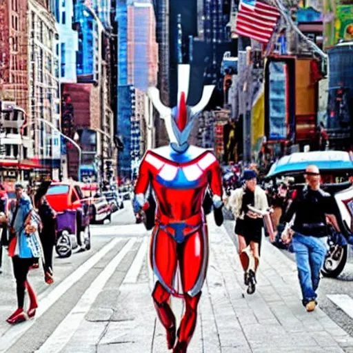 Image similar to ultraman walking on new york street!