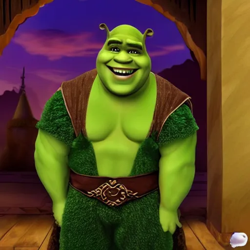 Image similar to wally bayola as shrek with formal clothes