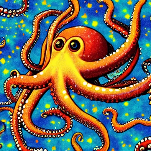 Prompt: an octopus camouflaged in cosmic background radiation