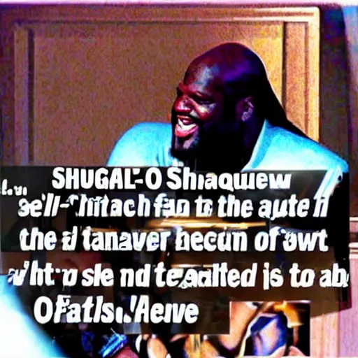 Prompt: shaquille o'neal speaking to a cult devoted to him