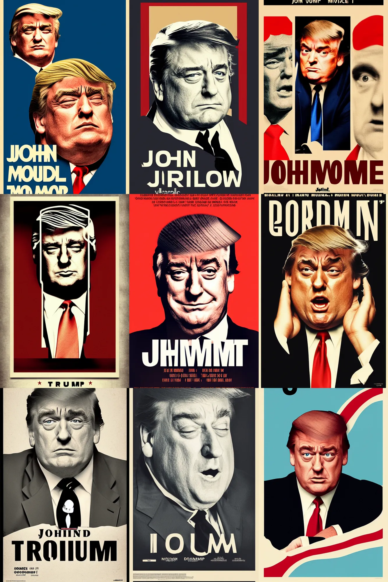 Prompt: vintage minimal movie poster, john goodman as donald trump