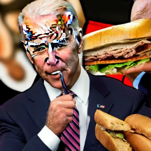 Prompt: meme of joe biden eating a sandwich, image macro, high res, realistic