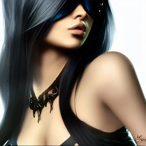 Prompt: portait of haifa wehbe, long hair, hd, centred, unreal engine, final fantasy style