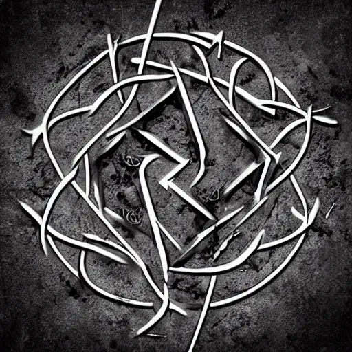 Prompt: black metal band logo in 3 d, metal font, unreadable, complex, complicated, intertwined, branching, black and white, grindcore, christophe szpajdel