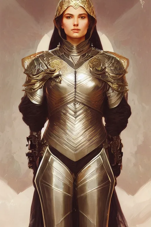 Image similar to a female knight in intricate armor, intricate, elegant, highly detailed, digital painting, artstation, concept art, smooth, sharp focus, illustration, art by artgerm and greg rutkowski and alphonse mucha and william - adolphe bouguereau