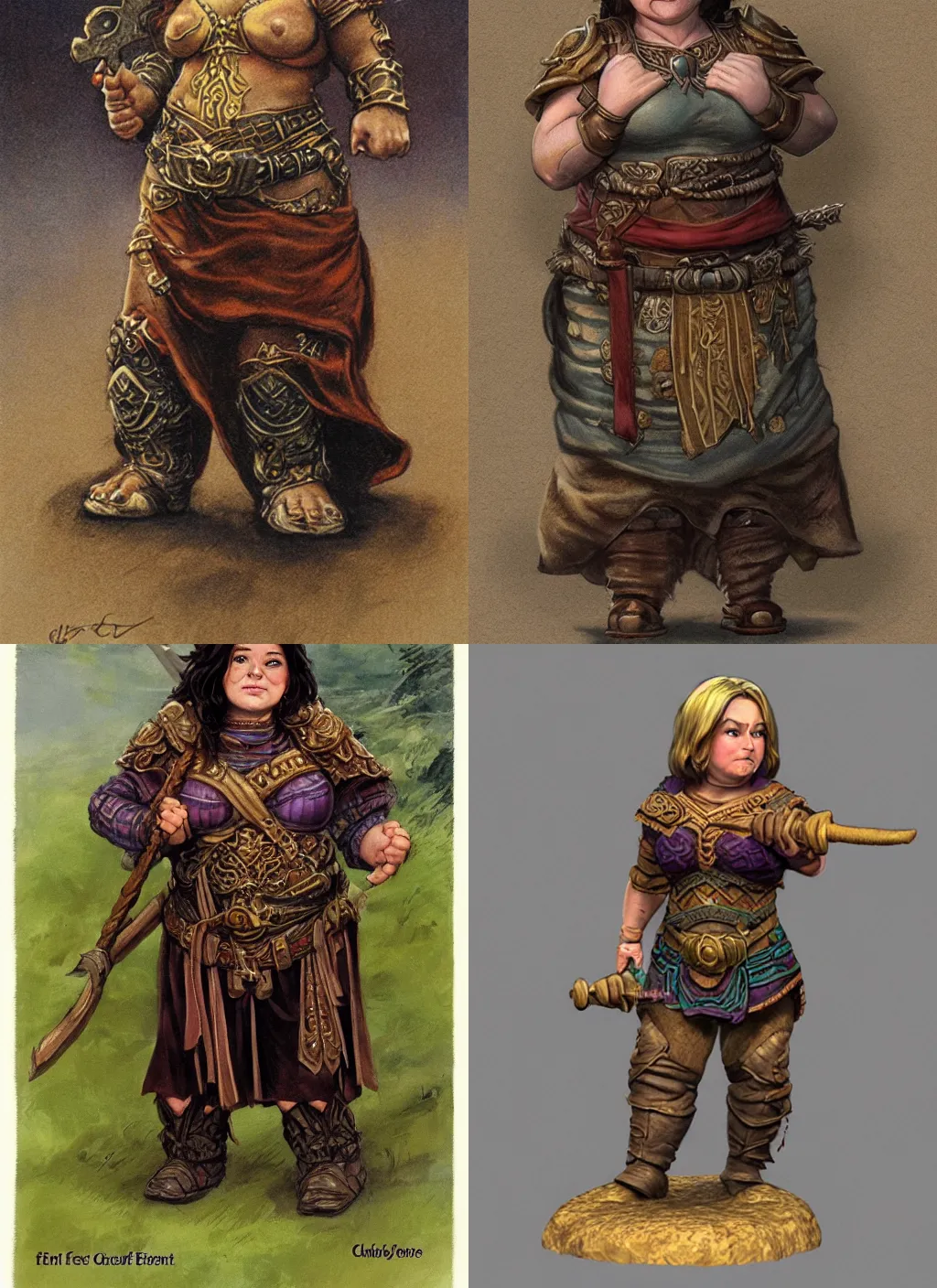 Prompt: female dwarven commoner, chubby short stature | waist-up | by jeff easley