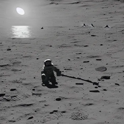 Prompt: a fisherman astronaut fishing on the moon