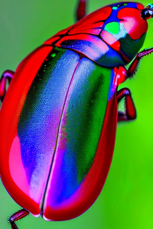 Image similar to high quality macro photo iridescent Red spotted jewel beetle! gorgeous highly detailed david ligare elson peter cinematic blue lighting high quality low angle hd 8k sharp shallow depth of field