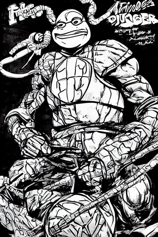 Image similar to prince rodgers nelson a a teenage mutant ninja turtle, full body, pen an ink, comic books style, very detailed, by eric talbot, artstation, pinterest