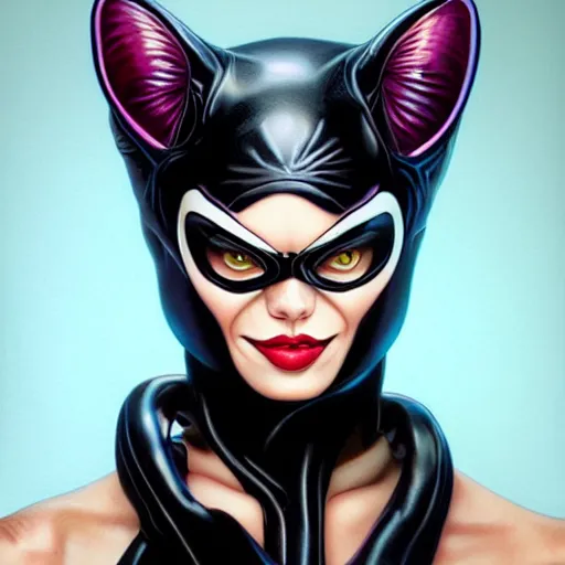 Image similar to lofi venom catwoman portrait, Pixar style, by Tristan Eaton Stanley Artgerm and Tom Bagshaw.