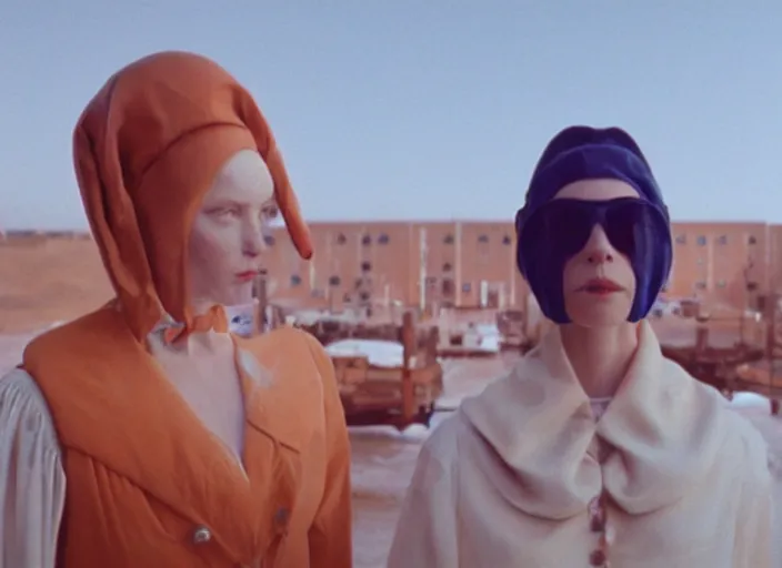 Prompt: still from a music video by matthew barney and wes anderson, anamorphic lens, kodakchrome : : 8 k