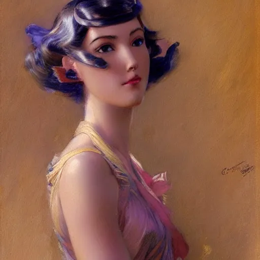 Image similar to detailed portrait of art deco anime girl, painting by gaston bussiere, craig mullins, j. c. leyendecker