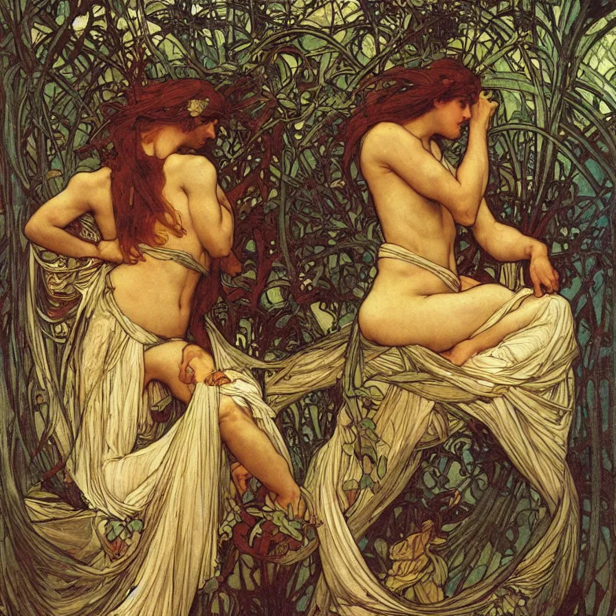 Prompt: The Greek God of Hypnosis by John William Waterhouse, Alphonse Mucha, Award Winning