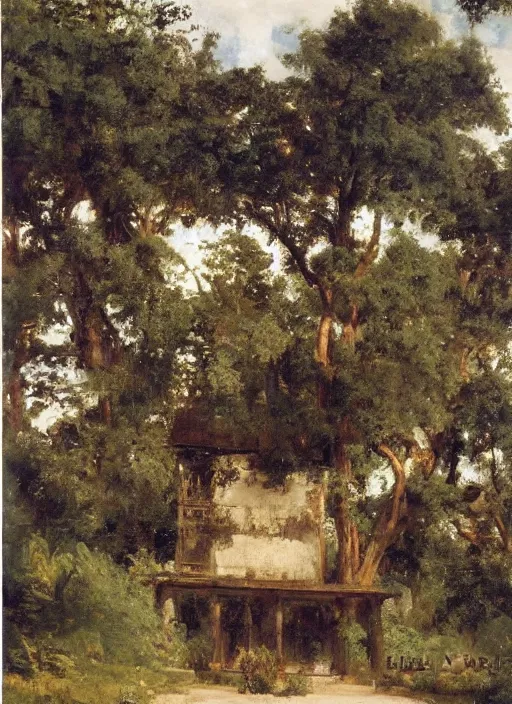 Prompt: artwork painting of the front of a building by eugene von guerard, ivan shishkin, john singer sargent