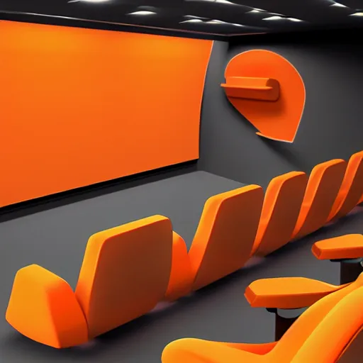 Prompt: 3 d rendering of an orange - shaped chair. 4 d cinema. high fidelity. high quality. architecture.