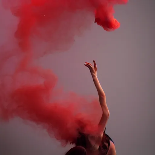 Prompt: red smoke in the shape of dancing girl