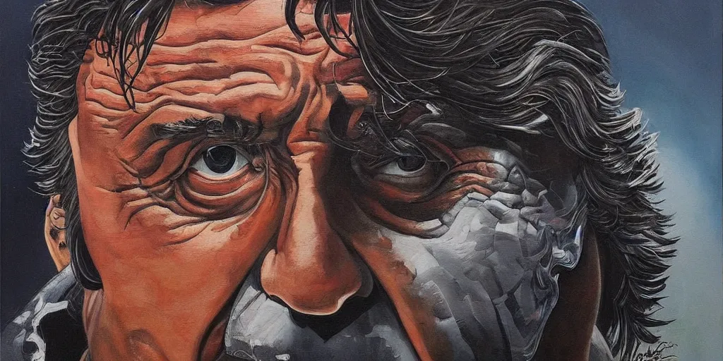 Prompt: a beautiful painting of sylvester stallone by aaron horkey, trending on artstation