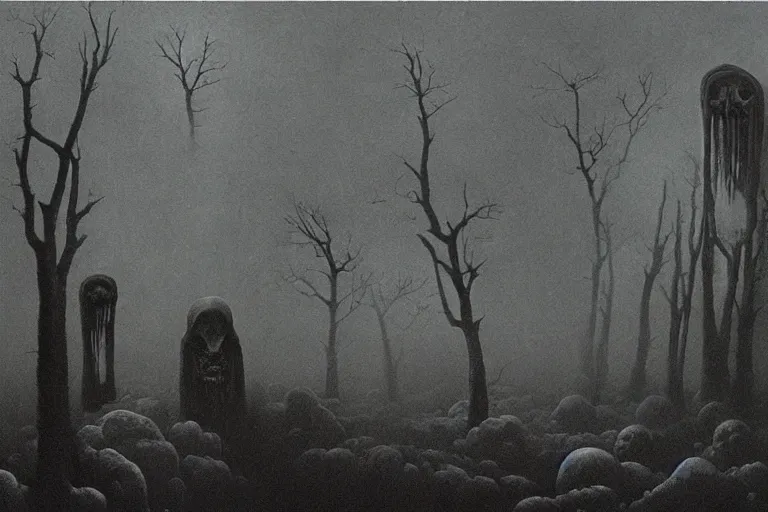 Prompt: zdzislaw beksinski painting of dunwitch horror