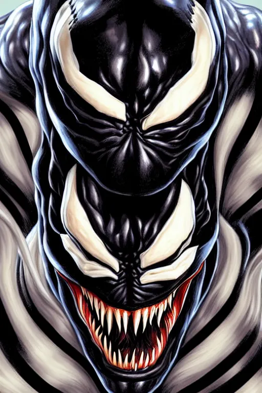 Image similar to a portrait of Venom by Clayton Crain, Javier Garron and Gerardo Sandoval