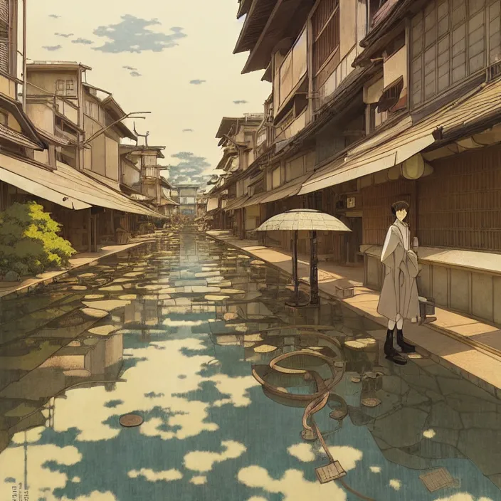 Image similar to empty japanese city, spring, in the style of studio ghibli, j. c. leyendecker, greg rutkowski, artem