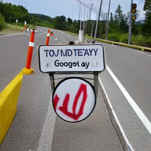 Prompt: a road sign that says googly Tuesday