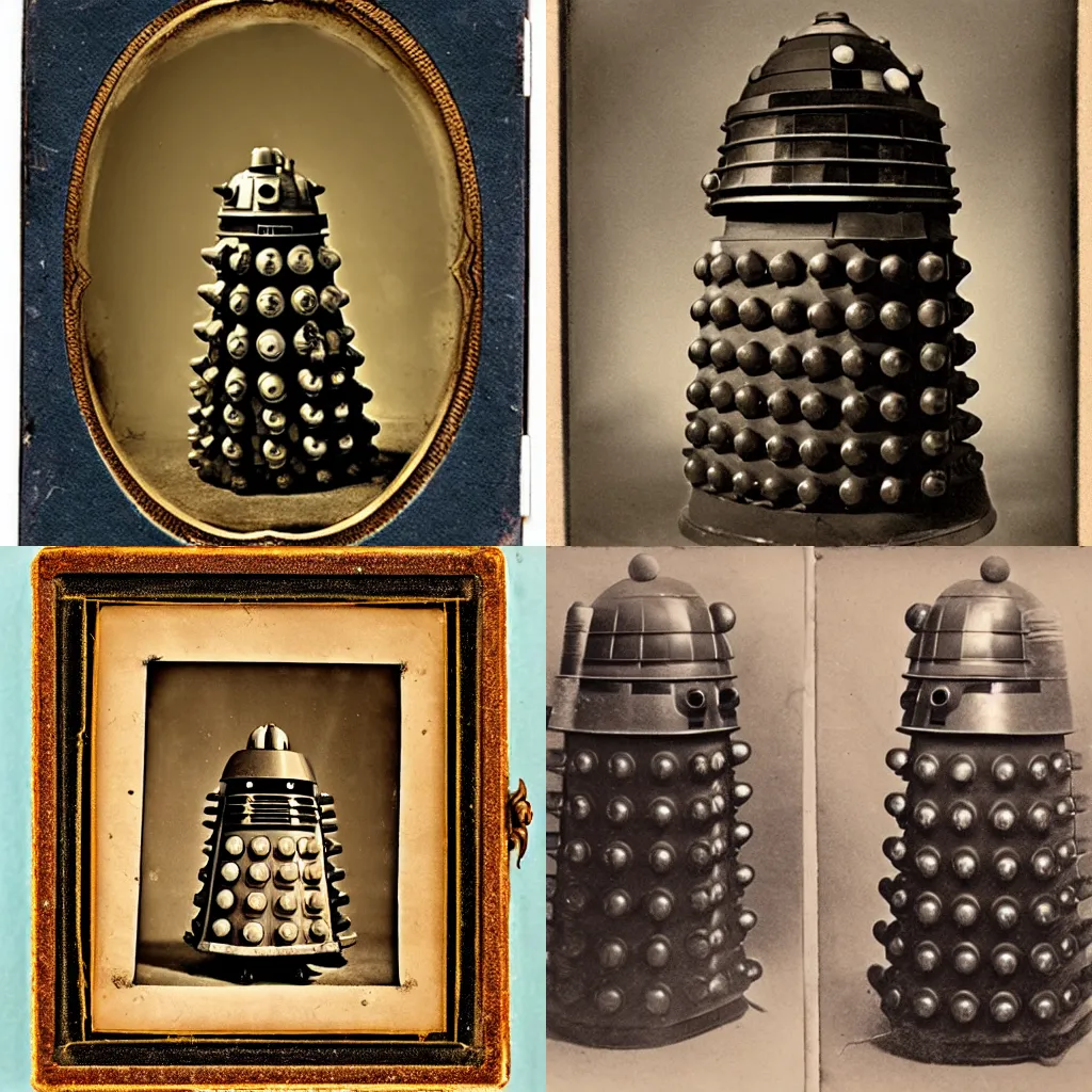 Prompt: daguerreotype of a dalek