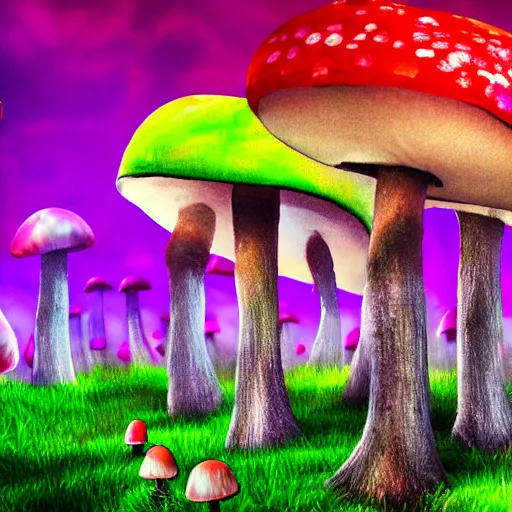 Image similar to mushroom city, dslr, colorful, fantasy,