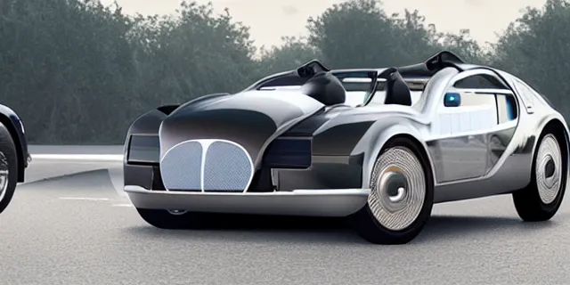 Image similar to a single bugatti type 5 7 sc atlantic and delorean hybrid, dslr, cinematic, photorealistic, hyperdetailed