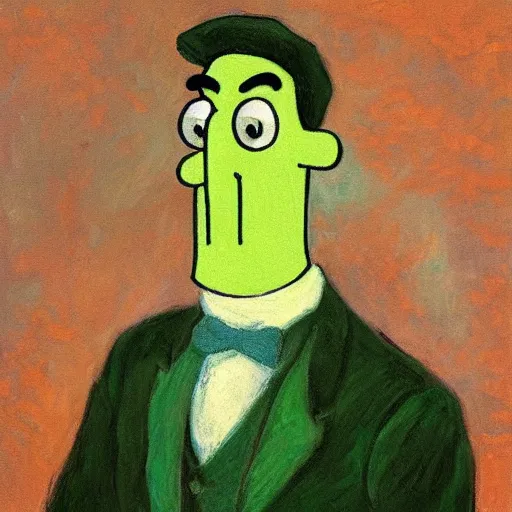 Image similar to handsome squidward portrait, monet art style