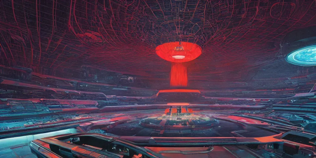 Image similar to The huge interior of the mothership from 'Close Encounters of the Third Kind', bright colors, cinematic, smooth, chrome, dramatic, fantasy, high contrast, epic composition, sci-fi, dreamlike, surreal, 8k, unreal engine, hyper realistic, fantasy concept art, XF IQ4, 150MP, ultra wide-angle lens, F1.4, ISO 200, 1/160s, natural light, Adobe Lightroom, photolab, Affinity Photo, PhotoDirector 365