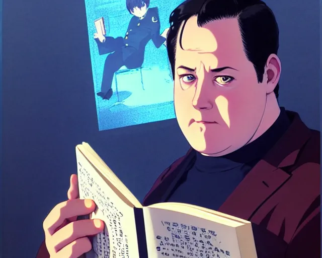 Prompt: paul blart, reading book | very very anime!!!, fine - face, audrey plaza, realistic shaded perfect face, fine details. anime. realistic shaded lighting poster by ilya kuvshinov katsuhiro otomo ghost - in - the - shell, magali villeneuve, artgerm, jeremy lipkin and michael garmash and rob rey