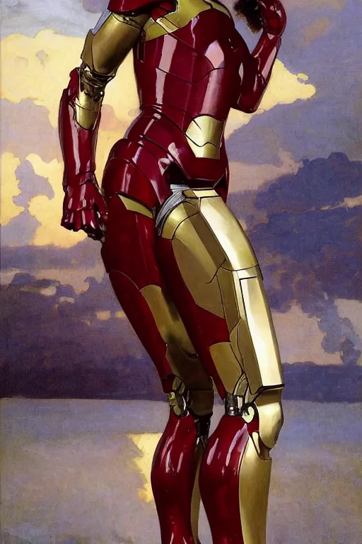 Prompt: elegant romantic portrait photo of natalie portman as iron man, shiny metal iron man armor, by greg manchess, mucha, william adolphe bouguereau, john singer sargent, sorolla, winslow homer, dean cornwell, james gurney, kilin eng, ilya repin,