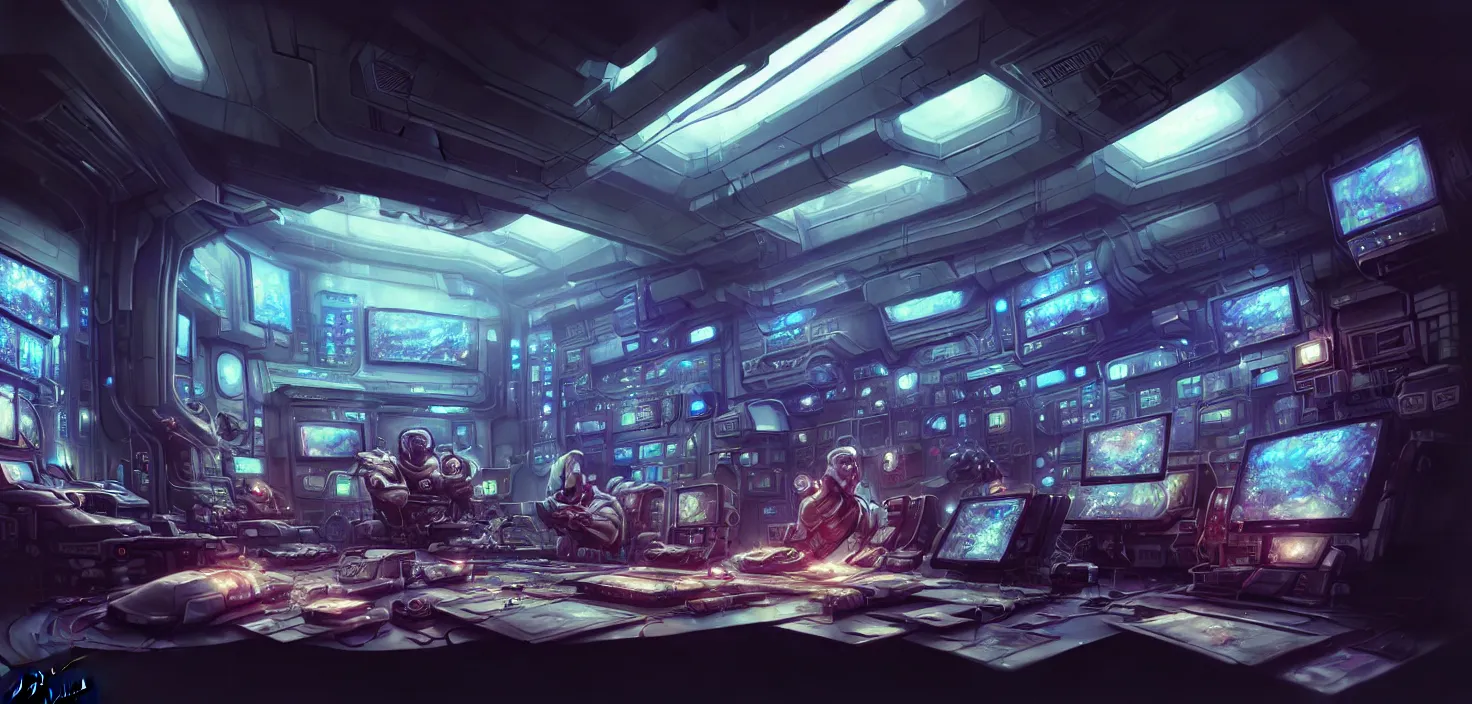 Image similar to a hyper detailed octane render concept art by xision wu, kerem beyit, sandara tang portrait of cyberpunk panel control spaceship room, dim lighting, detailed portraits, unreal engine 5, highly rendered, digital painting, hyper realistic, photo realistic, artstation, concept art, smooth, sharp focus perfect horizontal, symmetry illustration, detailed and intricate environment artstation hq