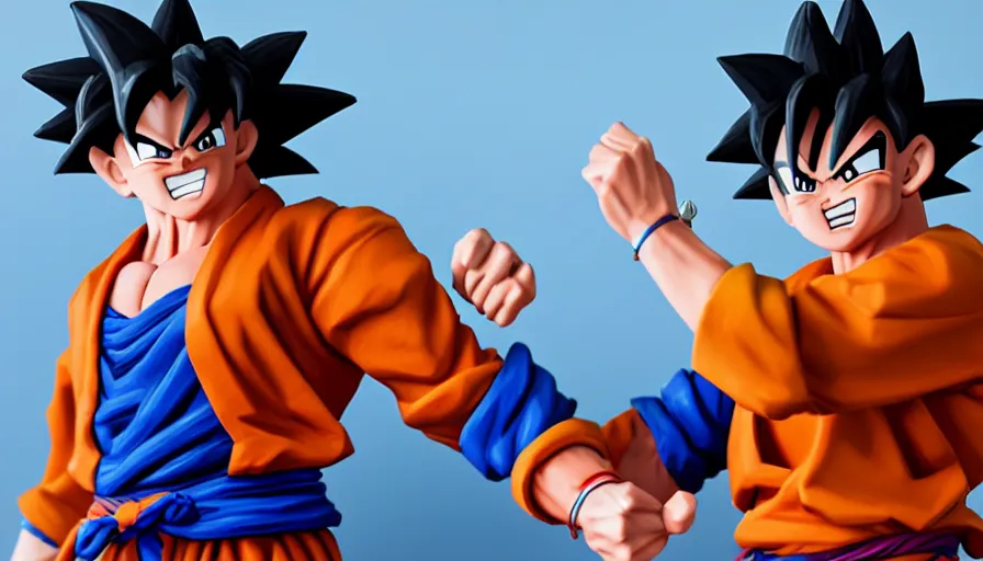 Image similar to hand painted figurine of goku as a salary man, hyperdetailed, artstation, cgsociety, 8 k